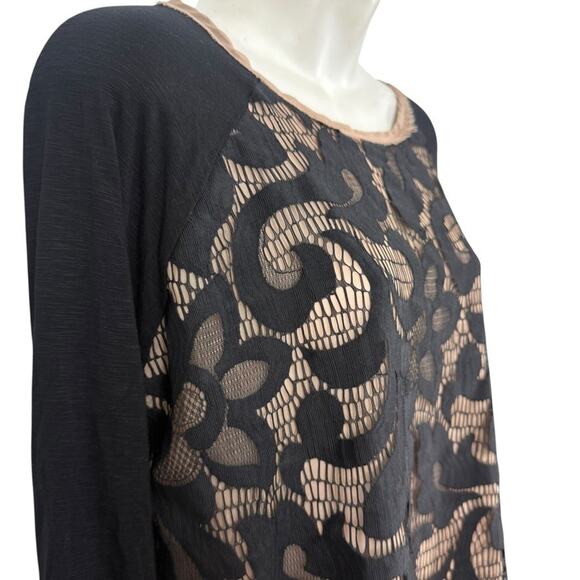 Dolan Black Lace Knit Whimsigoth Pullover Nude Lined Top Shirt Stretch sz M - Picture 4 of 16
